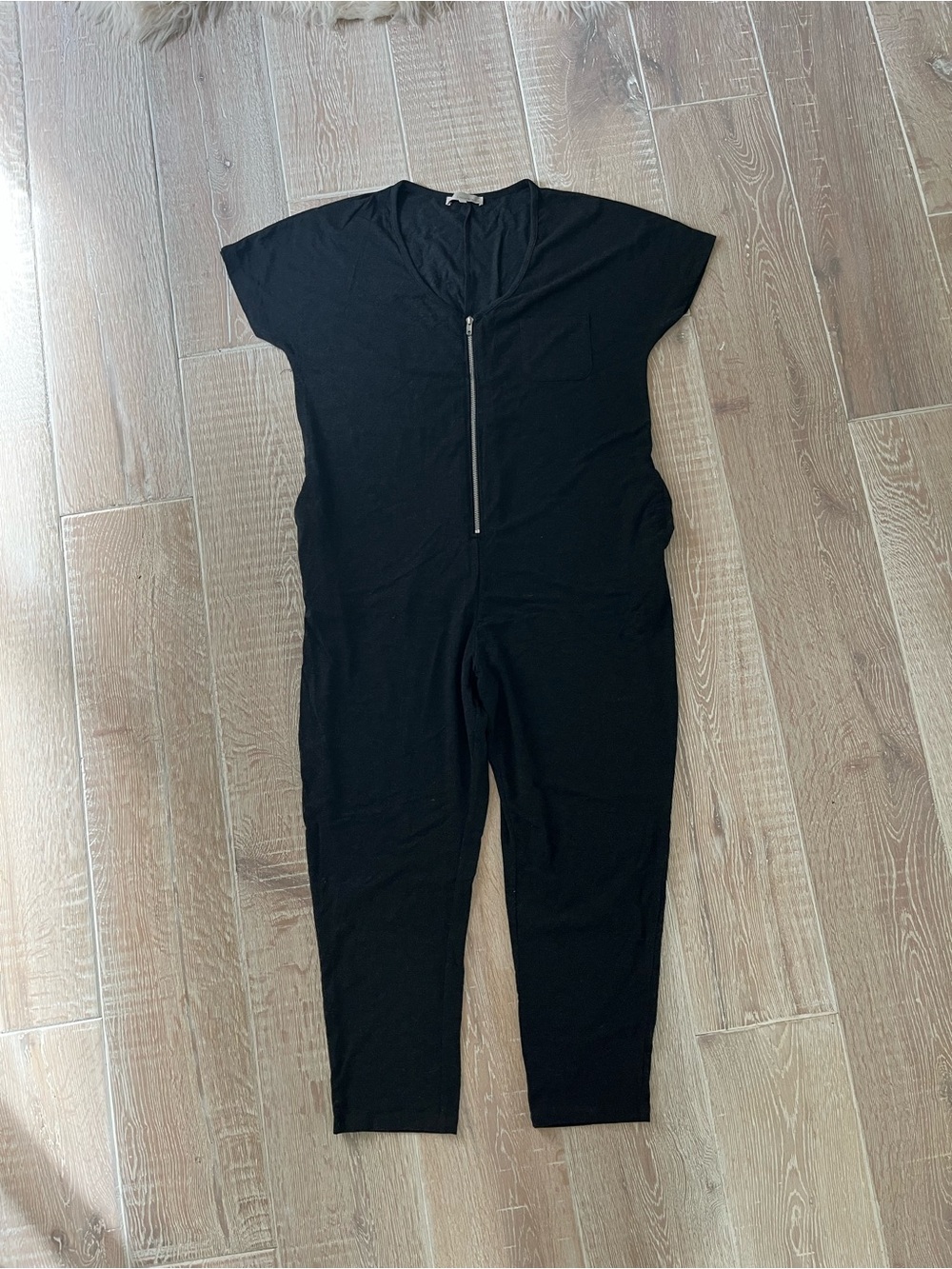 Women's Charcoal Grey Zip-Front Jumpsuit Jersey T-shirt Fabric